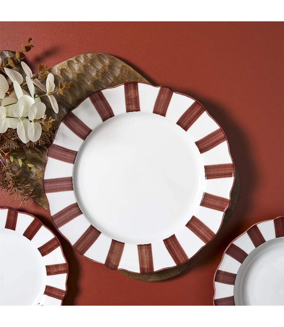Lot de 6 Assiettes Plates Cleo 27cm Bordeaux & Blanc-3