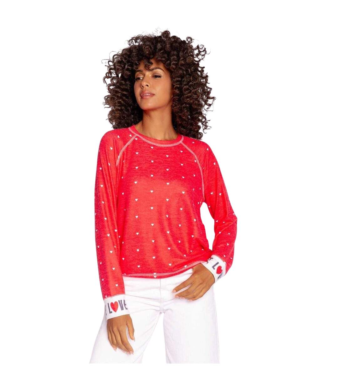 Pull Manches Raglan Motif/style Cœurs Loved Femme Rouge PJ Salvage-4