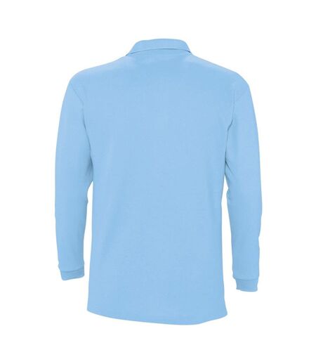 SOLS Mens Winter II Long Sleeve Pique Cotton Polo Shirt (Sky)
