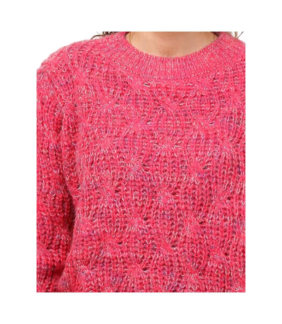 Pull femme col ras du cou manches longues - Couleur fuschia