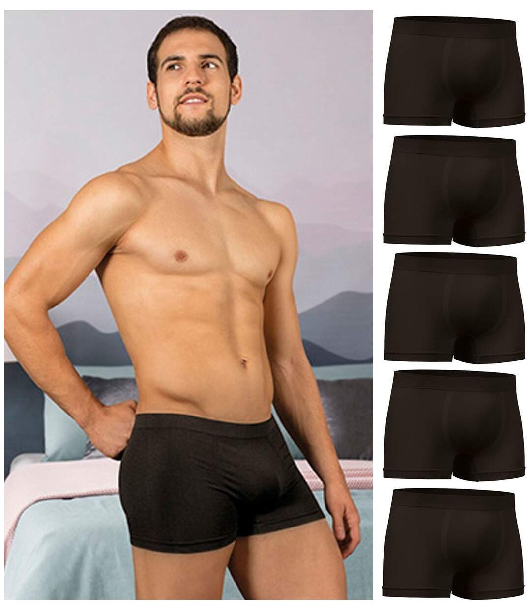 Lot 5 Boxers shorty - Homme - DISCOVERY - noir