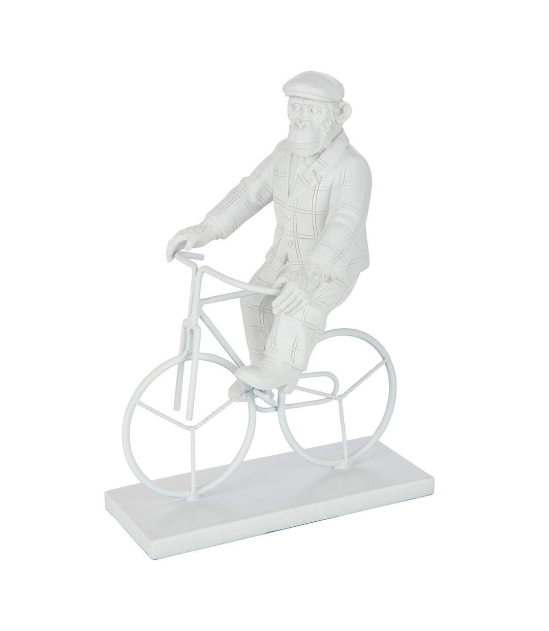 Statuette Déco Singe Vélo 25cm Blanc-1