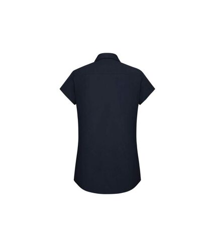 Russell Collection Ladies Cap Sleeve Polycotton Easy Care Fitted Poplin Shirt (French Navy)