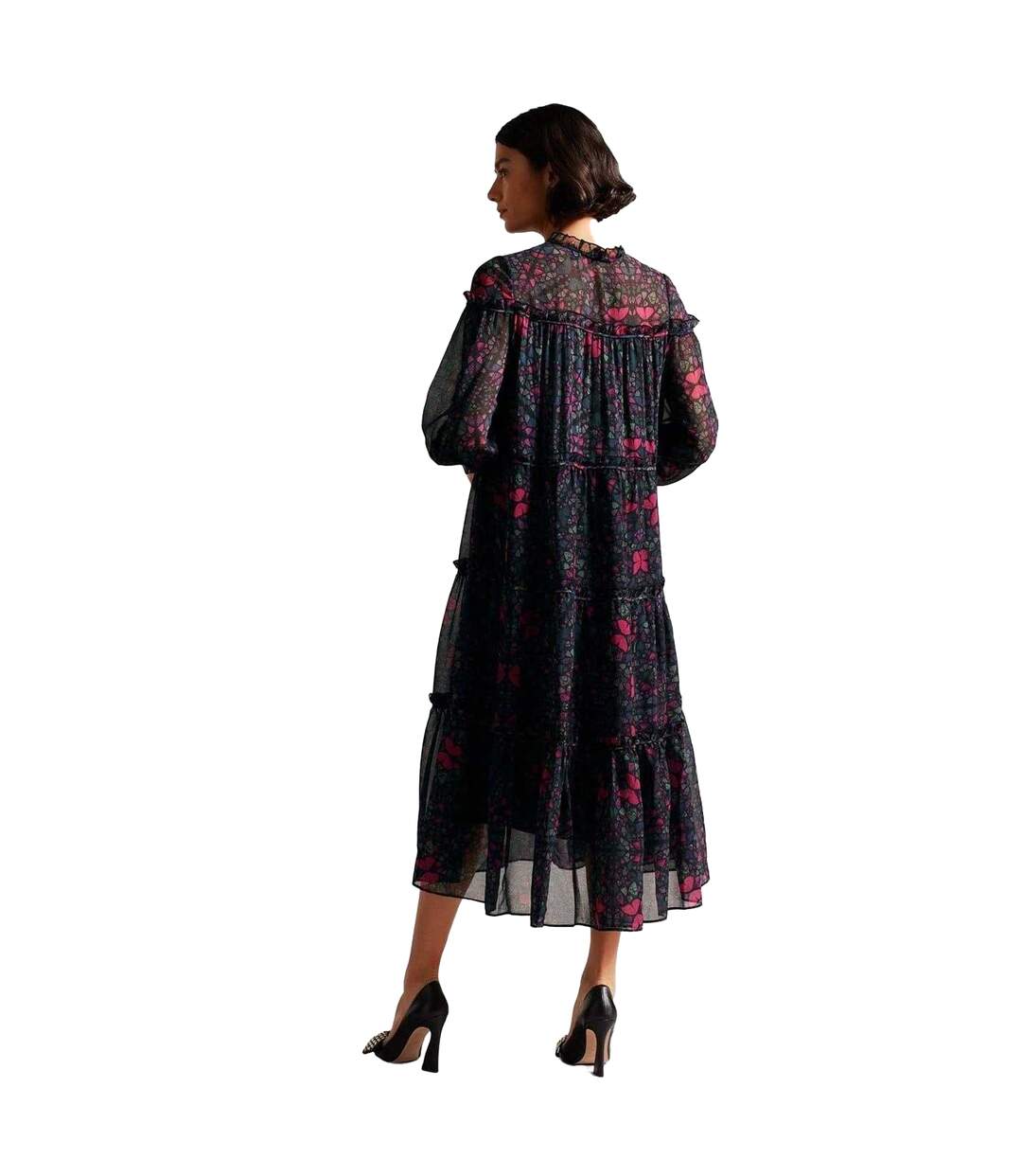Womens/ladies Ruffled Midi Dress Black Ted Baker-3