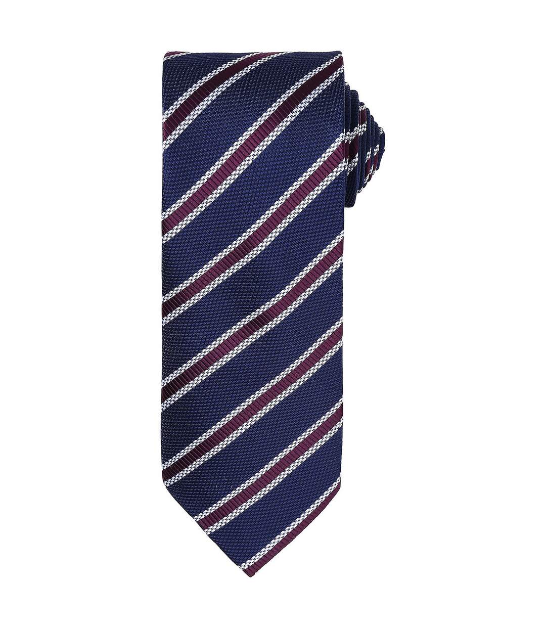 Mens stripe waffle tie one size navy/aubergine Premier