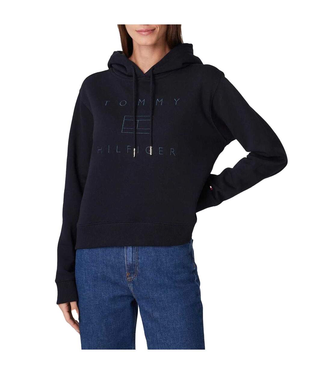 Sweat À Capuche Motif/style Logo Brodé Femme Bleu Marine Tommy Hilfiger-3