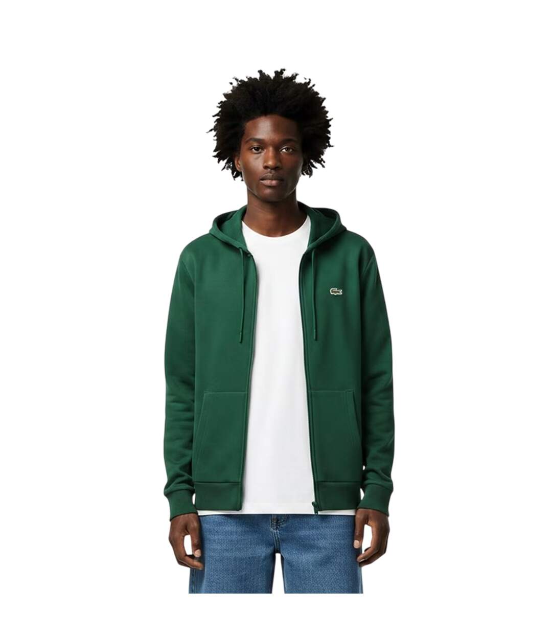 Mens Basic Logo Cotton Blend Full Zip Hoodie Green Lacoste-1