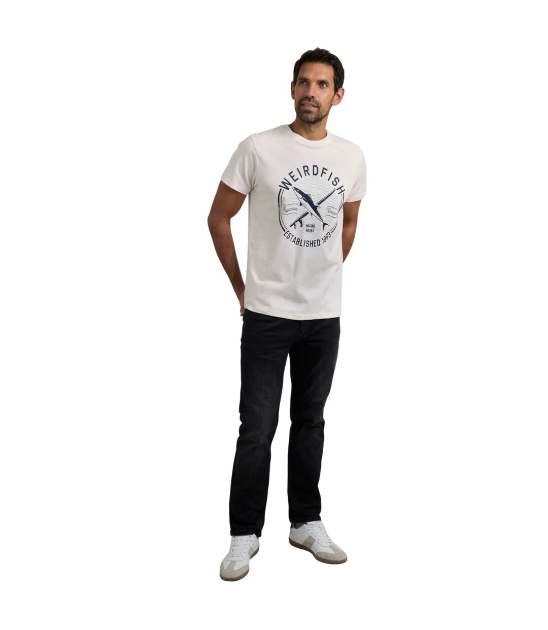 Mens hudson printed branded t-shirt white Weird Fish-4