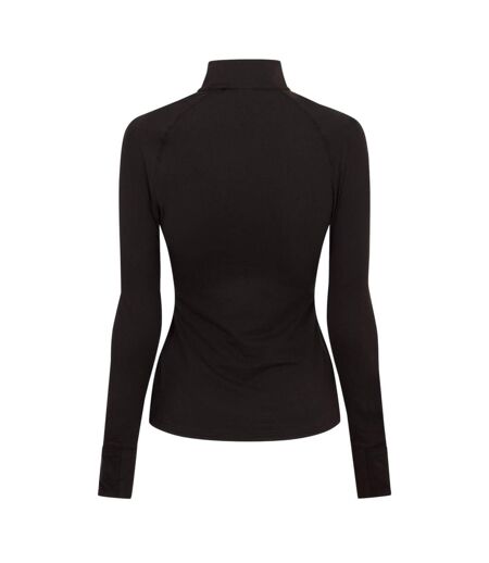 Womens/ladies Plain Long-sleeved Base Layer Top Black USA