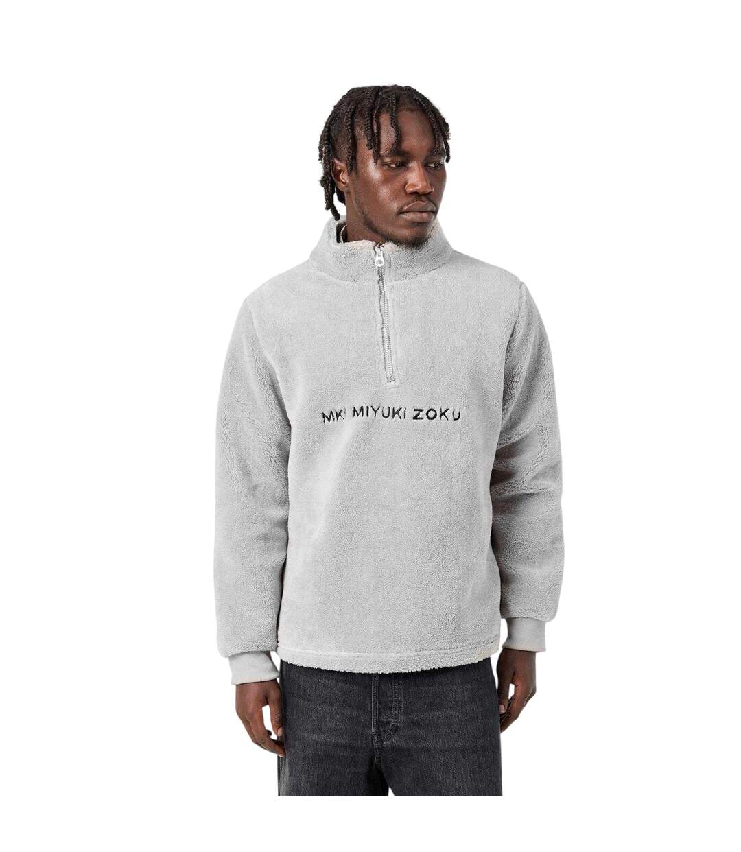 Mens Sherpa Fleece Relaxed Fit Fleece Grey MKI MIYUKI ZOKU-4