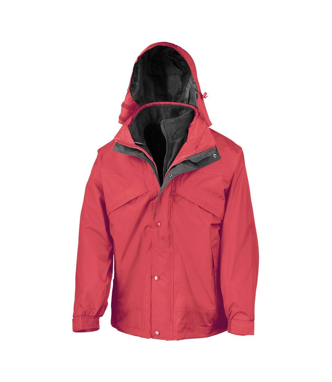 Mens zip and clip waterproof 3 in 1 jacket red/black Result-1