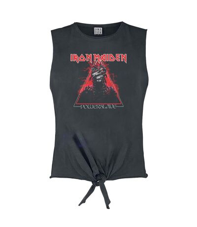 Womens/ladies Red Powerslave Iron Maiden Sleeveless Top Charcoal Amplified