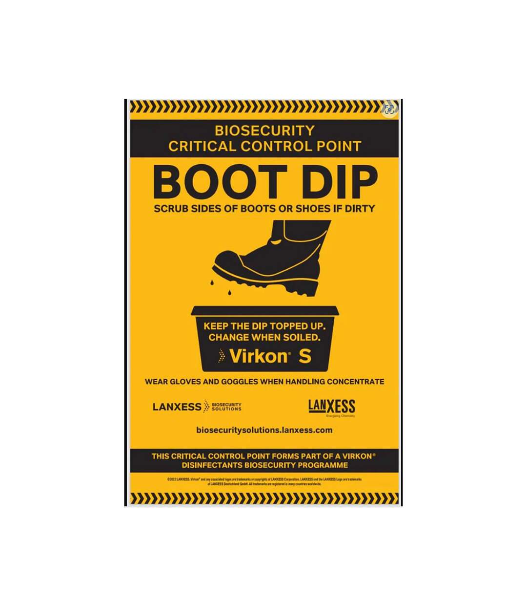 Pancarte virkon boot dip taille unique jaune / noir Lanxess