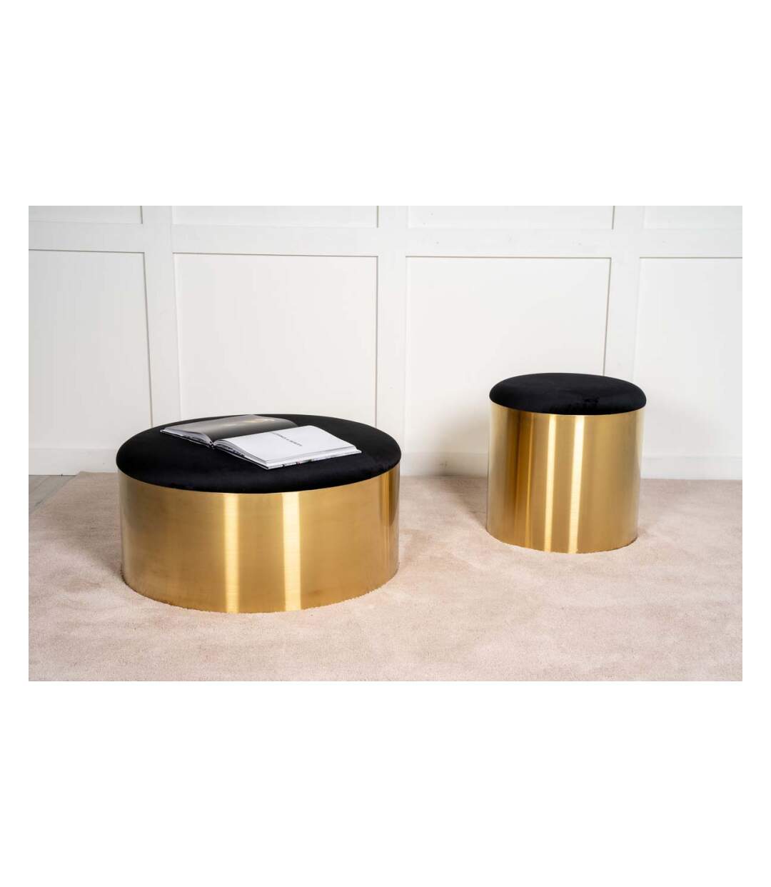 Pouf avec coussin en velours noir et cuivré Puff 75 cm-4
