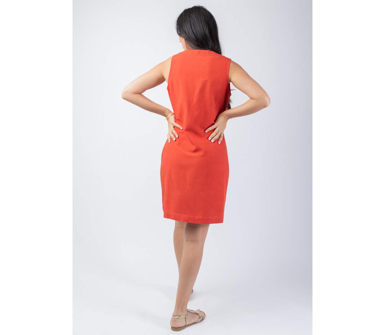 Robe courte sans manches Ondine unie terracotta Coton Du Monde-4