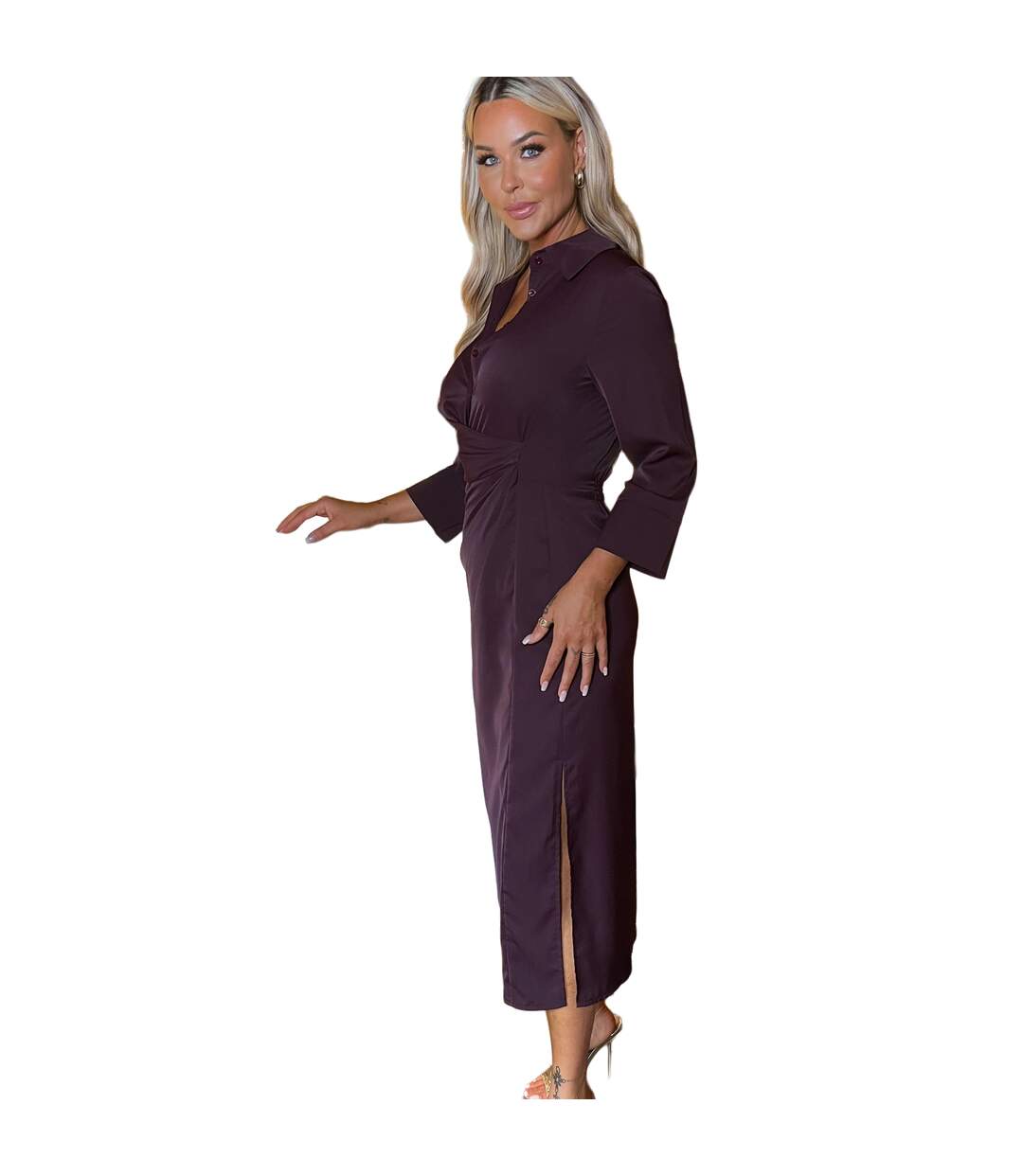 Robe Chemisier Mi-longue Femme Pourpre AX Paris-4