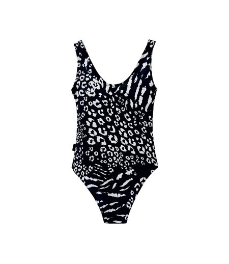 Hype Womens/Ladies Mixed Animal Print One Piece Bathing Suit (Black/White) - UTHY9303