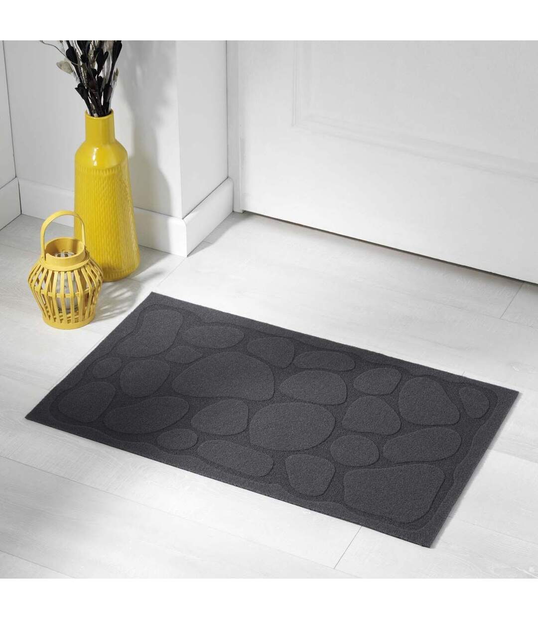 Tapis d'Entrée à Motifs Graphite 45x75cm Noir-3