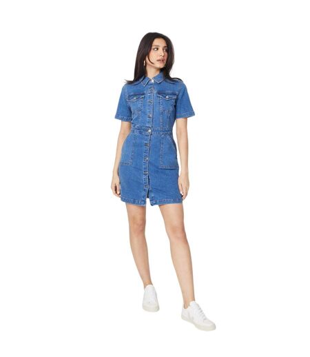 Womens/ladies Denim Short-sleeved Mini Dress Mid Wash Dorothy Perkins