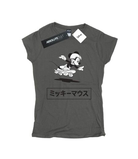 Disney T-shirt en coton Femme/Femme Mickey Mouse Skating (Charbon de bois) - UTBI51625