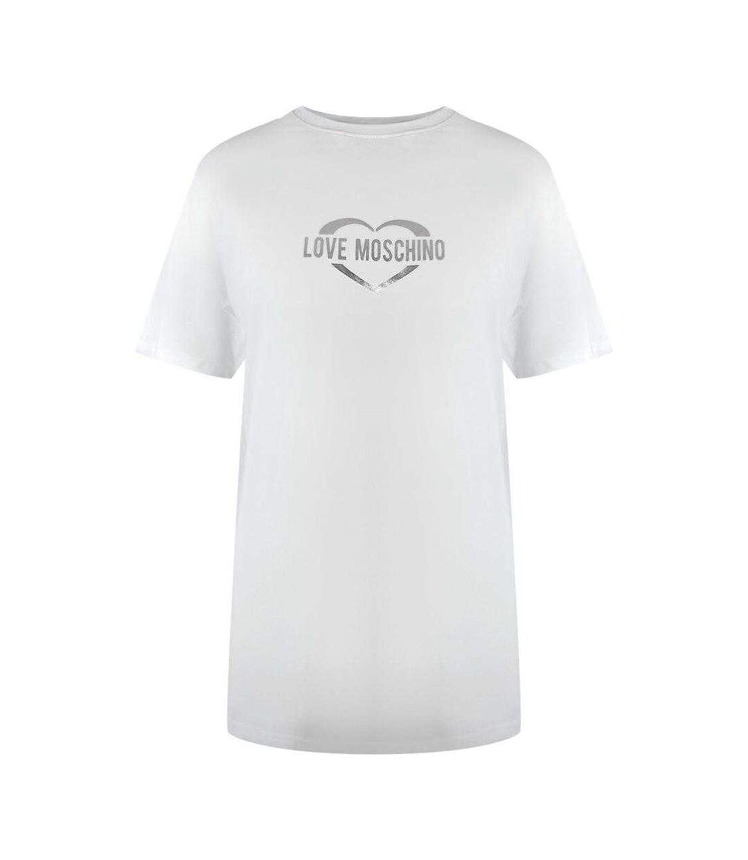 Womens/ladies Shiny Heart Cotton Slim T-shirt White Love Moschino-1