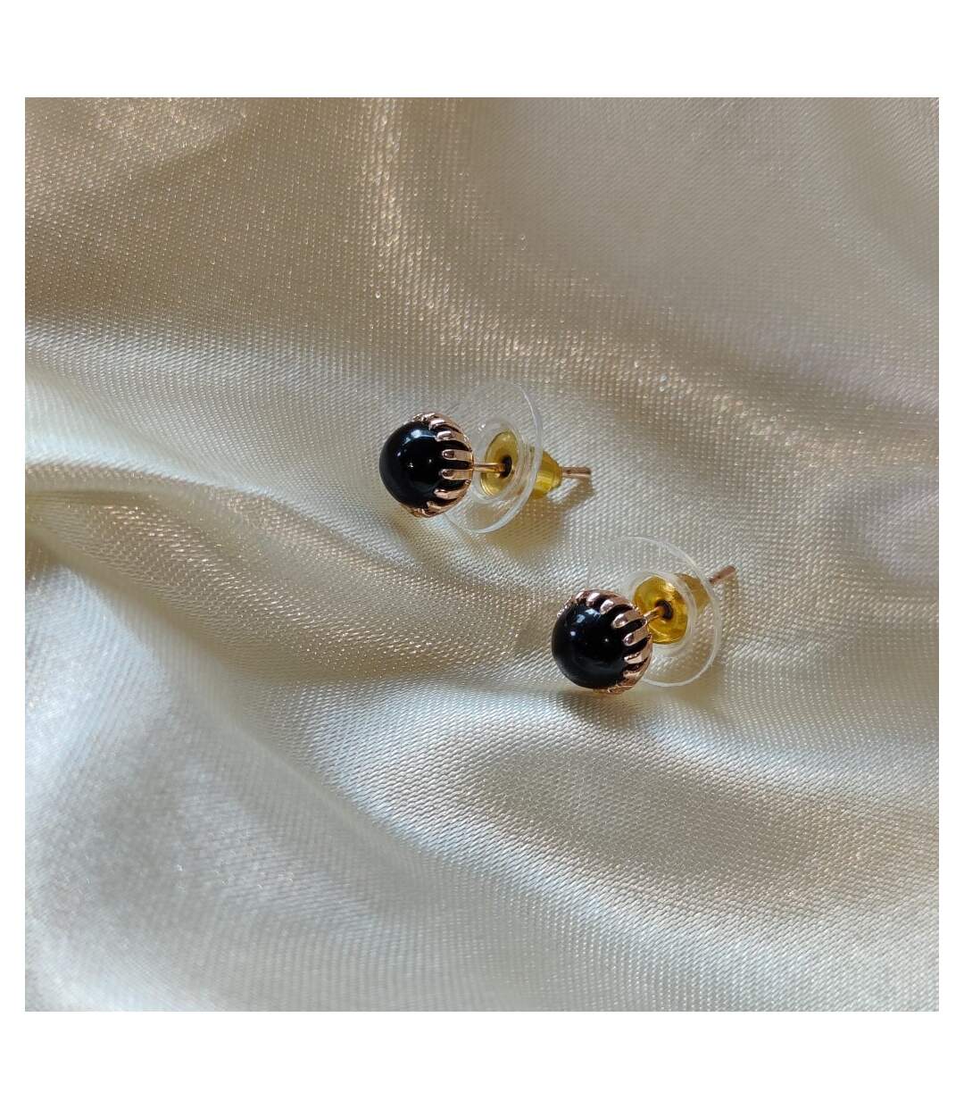 Black Small Unisex Round Ball Studs Minimalist Everyday Dot Earrings-1