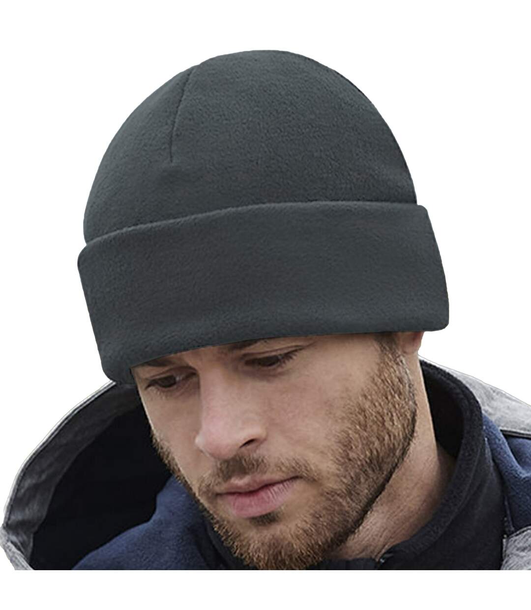 Unisex adult cuffed fleece beanie steel grey Beechfield-2