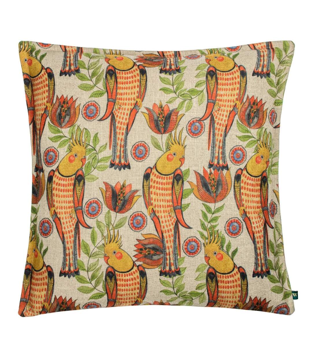 Akamba tropical cockatiel cushion cover 50cm x 50cm orange Wylder