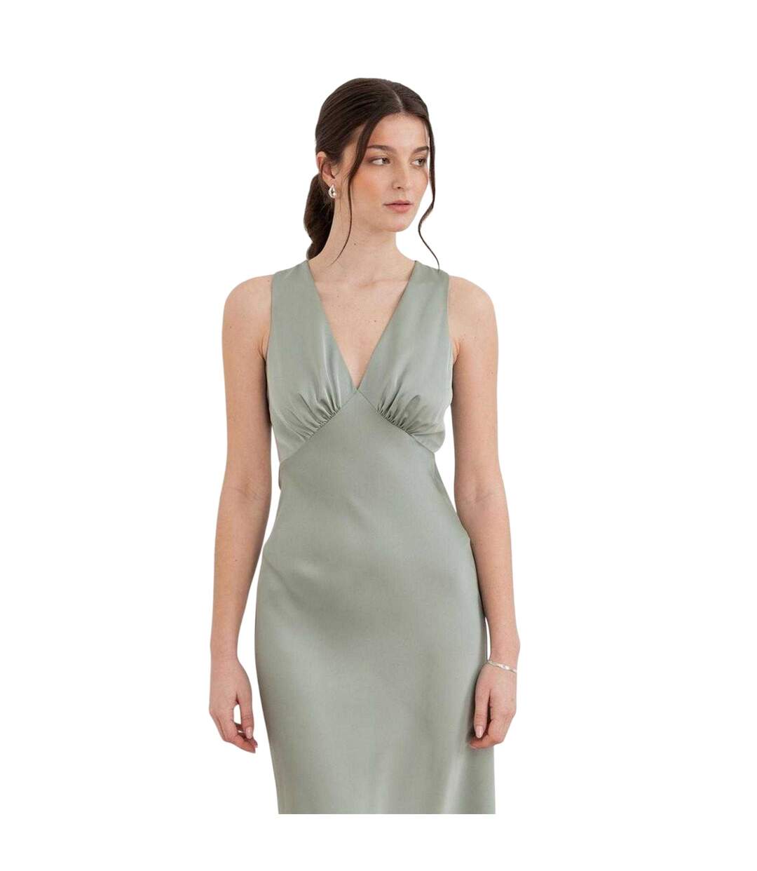 Womens/ladies Satin Open Back Bridesmaid Maxi Dress Sage Green Maya Deluxe-4