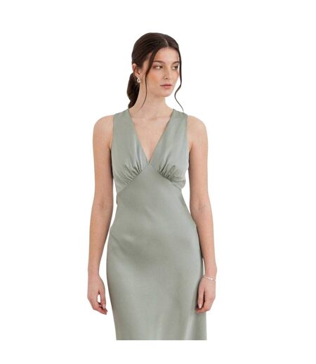 Womens/ladies Satin Open Back Bridesmaid Maxi Dress Sage Green Maya Deluxe