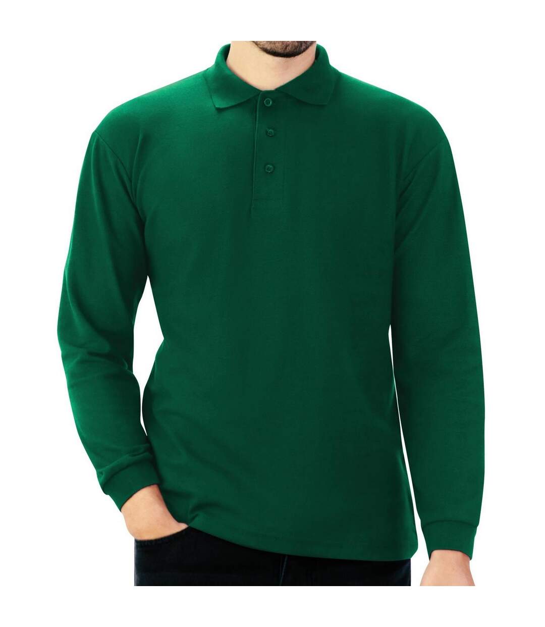 Polo à manches longues homme vert forêt Absolute Apparel-2