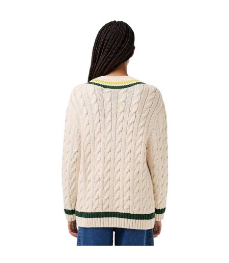 Sweat Motif/style Maille Torsadée Femme Beige Vert Lacoste