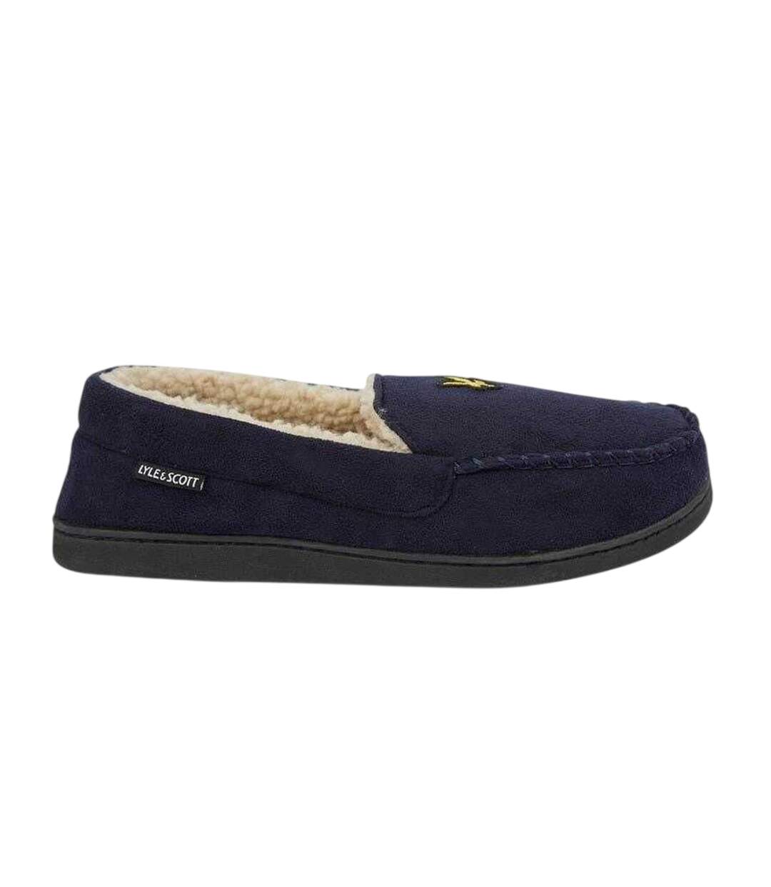 Mens Aspen Faux Suede Moccasin Slippers Navy Lyle & Scott-1