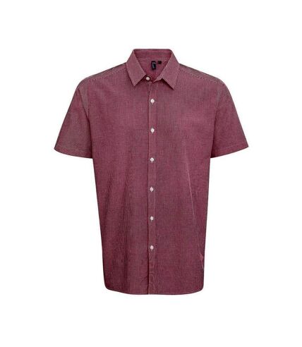 Premier Mens Gingham Cotton Short-Sleeved Shirt (Red/White)