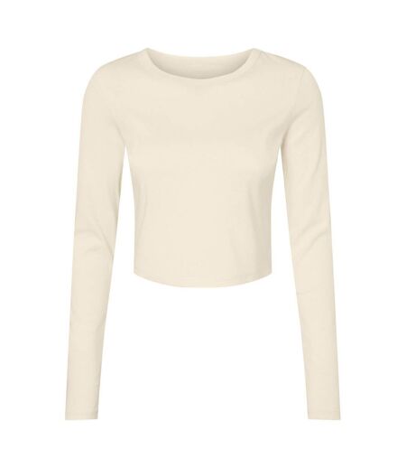 Womens/ladies micro-rib long-sleeved crop top solid natural Bella + Canvas