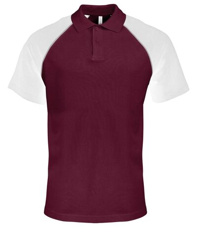 Polo bicolore baseball homme - K226 - rouge bordeau - blanc - manches courtes