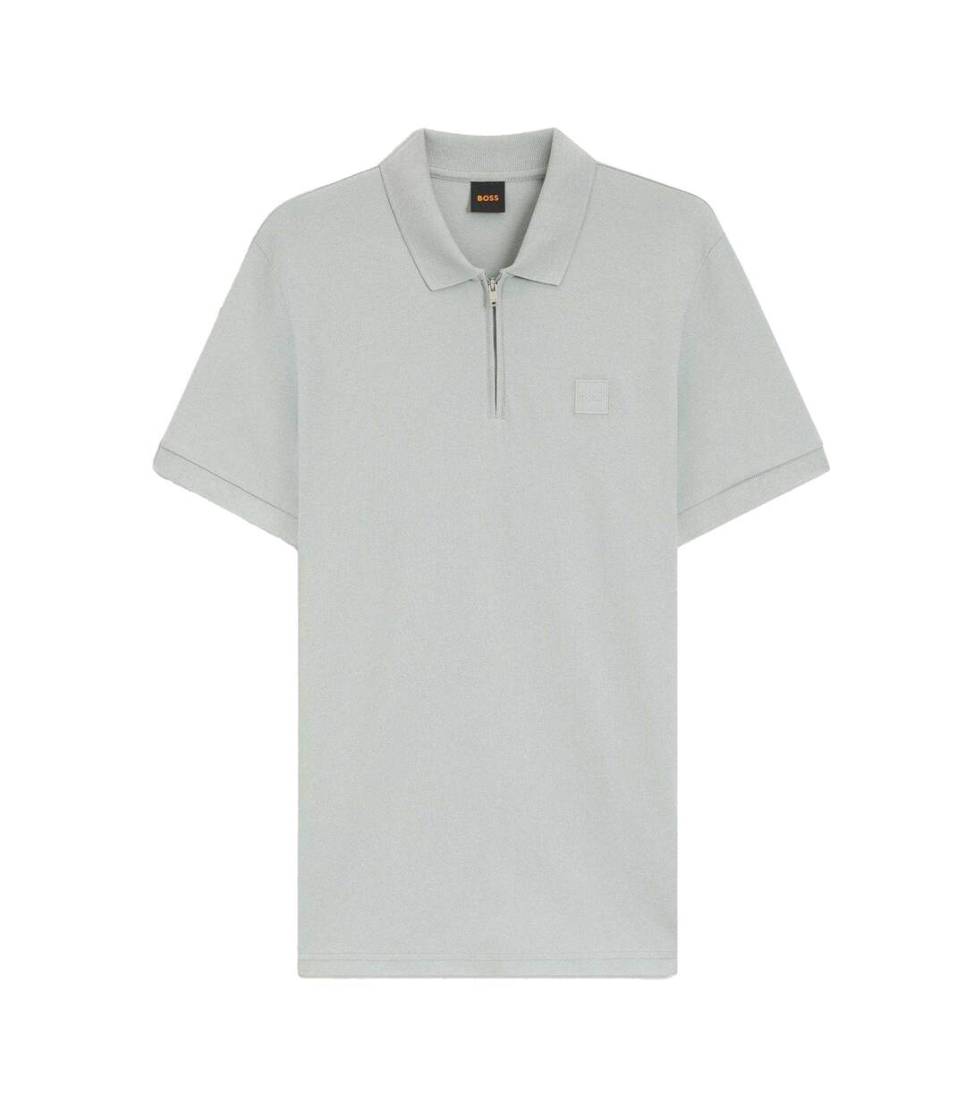 Mens Logo Quarter Zip Polo Shirt Silver Boss-2