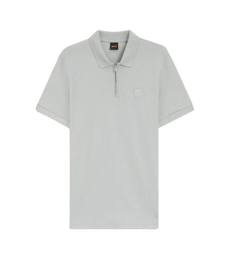 Mens Logo Quarter Zip Polo Shirt Silver Boss