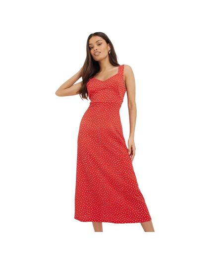 Womens/ladies Spotted Strappy Petite Midi Dress Red Dorothy Perkins