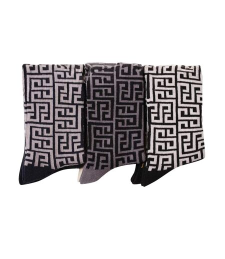 Pack Of 6  Mens Greek Key Cotton Socks  Multicoloured Soxy