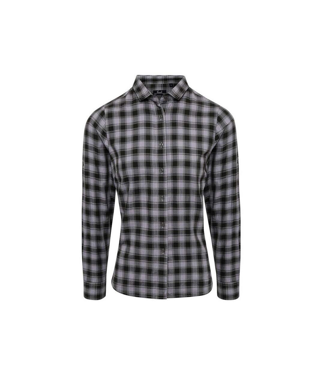 Womens/ladies mulligan checked long-sleeved shirt steel/black Premier-1