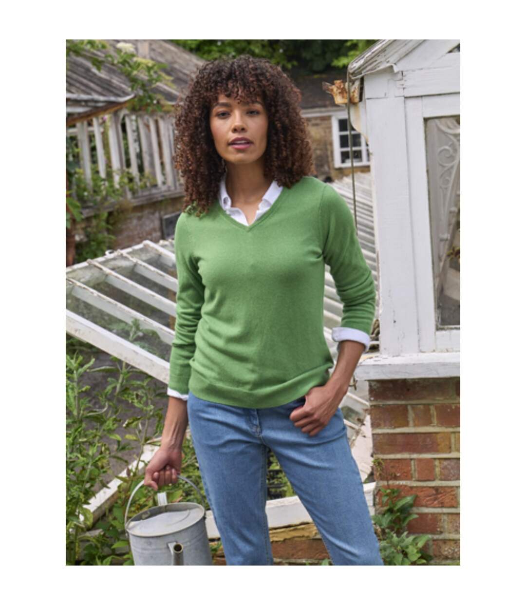 Womens/ladies Cashmere V Neck Jumper Pear Green WoolOvers-1