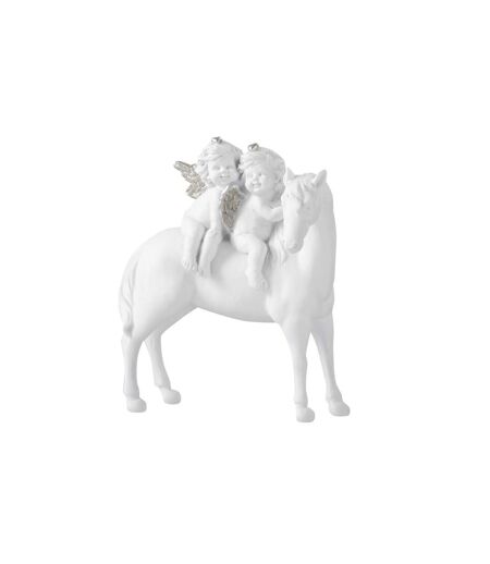 Statuette Design Cheval & 2 Anges 18cm Blanc