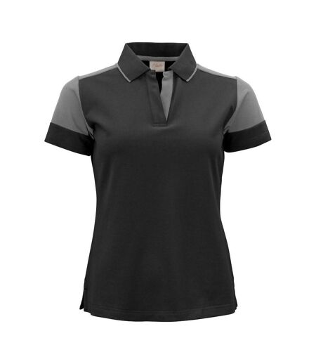 Womens/ladies Polo Shirt Black Anthracite Printer PRIME