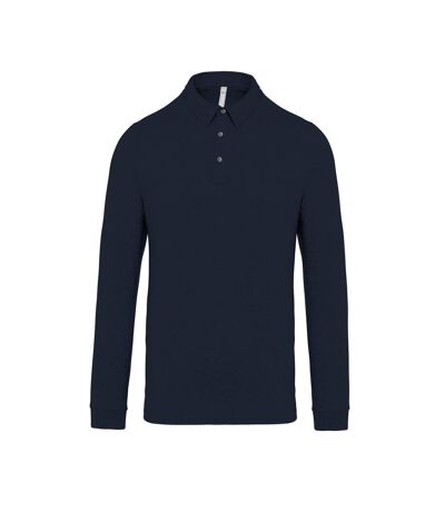 Jersey knit long sleeve polo shirt (Navy)