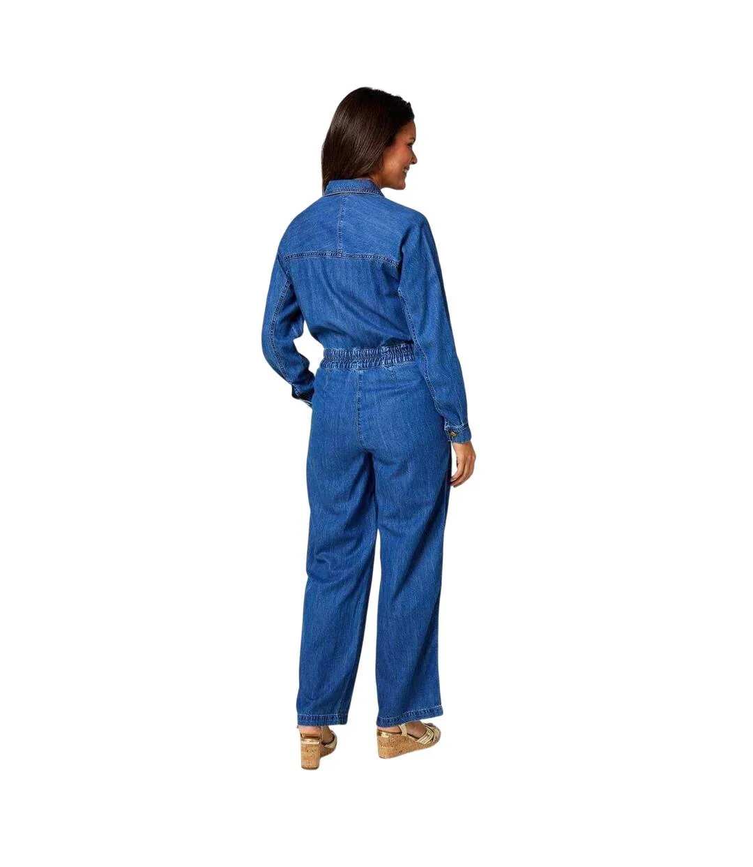 Womens/ladies Denim Loose Fit Long-sleeved Jumpsuit Blue Biba-3