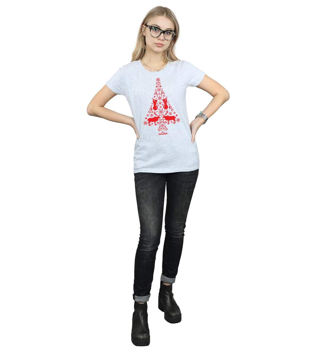 Disney Femme/Les femmes - T-shirt en coton avec arbre de Noël Frozen (Gris sportif) - UTBI21924-4