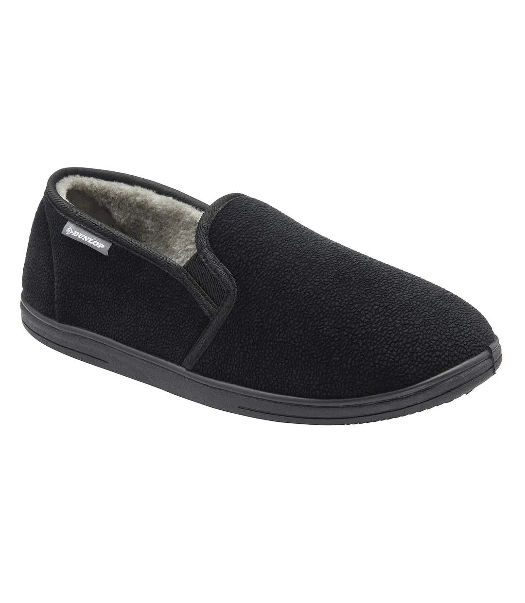 Mens Textured Full Slippers Black Closed Back Cushioned UK 6-13-4