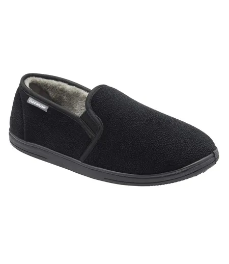 Mens Textured Full Slippers Black Closed Back Cushioned UK 6-13
