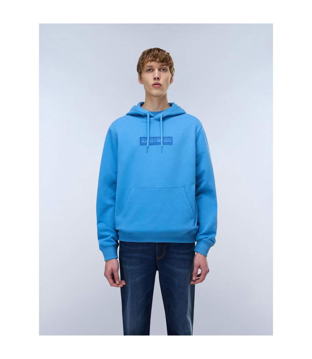 Mens Box Logo Cotton Loose Fit Hoodie Blue Napapijri-3